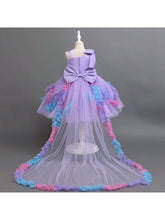 Young Women Elegant Sleeveless Sequined Floral Decorated Princess Dress With Long Tail, Formal Party Gown